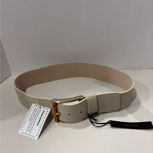 B-Low the Belt Cream Leather Belt with Gold Buckle